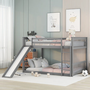 English Elm Twin Low Loft Bed with Pull Out Desk Drawers Cabinet and Shelves for Kids W697S00026