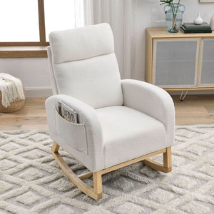 English Elm [video] Welike Plush Teddy Fleece Rocking Accent Chair with Tall Backrest and Side Pockets W83472313