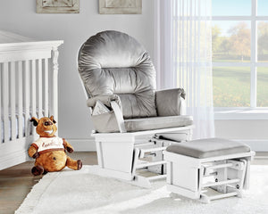 English Elm Madison Glider Ottoman Set Plush Upholstered Nursery Chair with Ball Bearing Smooth Glide White B02263779