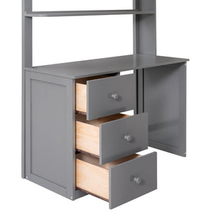 English Elm Twin Loft Bed with Built-in Desk Wardrobe and Drawers for Kids Compact Rooms Gray LT000301AAE-1