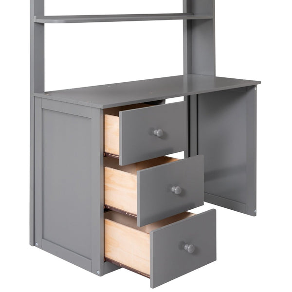 English Elm Twin Loft Bed with Built-in Desk Wardrobe and Drawers for Kids Compact Rooms Gray LT000301AAE-1