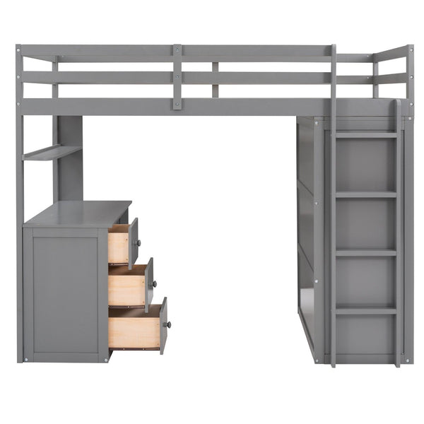 English Elm Twin Loft Bed with Built-in Desk Wardrobe and Drawers for Kids Compact Rooms Gray LT000301AAE-1