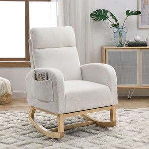English Elm [video] Welike Plush Teddy Fleece Rocking Accent Chair with Tall Backrest and Side Pockets W83472313