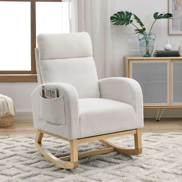 English Elm [video] Welike Plush Teddy Fleece Rocking Accent Chair with Tall Backrest and Side Pockets W83472313