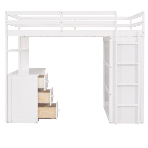 English Elm Twin Loft Bed with Built-in Desk Wardrobe and Drawers for Kids Compact Rooms White LT000301AAK-1