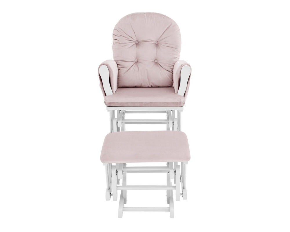 English Elm Mason Glider Ottoman Set White Wood Frame Pink Upholstery Nursery Seating with Storage B02263776