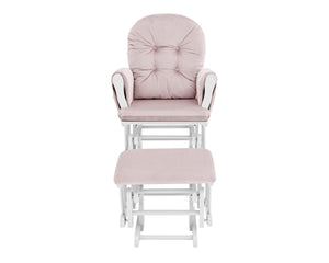 English Elm Mason Glider Ottoman Set White Wood Frame Pink Upholstery Nursery Seating with Storage B02263776