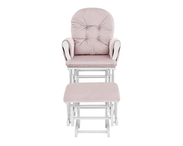 English Elm Mason Glider Ottoman Set White Wood Frame Pink Upholstery Nursery Seating with Storage B02263776