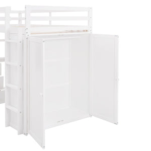 English Elm Twin Loft Bed with Built-in Desk Wardrobe and Drawers for Kids Compact Rooms White LT000301AAK-1