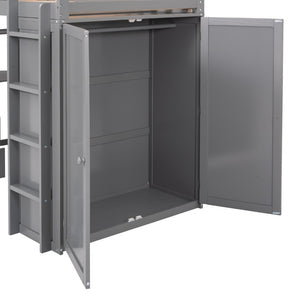 English Elm Twin Loft Bed with Built-in Desk Wardrobe and Drawers for Kids Compact Rooms Gray LT000301AAE-1