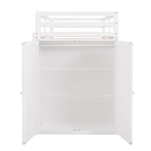 English Elm Twin Loft Bed with Built-in Desk Wardrobe and Drawers for Kids Compact Rooms White LT000301AAK-1