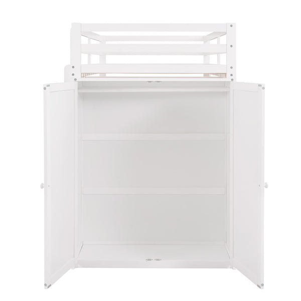 English Elm Twin Loft Bed with Built-in Desk Wardrobe and Drawers for Kids Compact Rooms White LT000301AAK-1