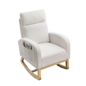 English Elm [video] Welike Plush Teddy Fleece Rocking Accent Chair with Tall Backrest and Side Pockets W83472313