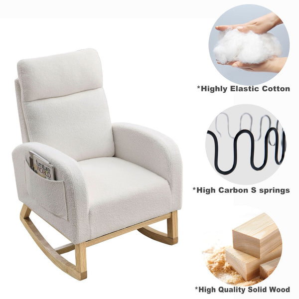 English Elm [video] Welike Plush Teddy Fleece Rocking Accent Chair with Tall Backrest and Side Pockets W83472313