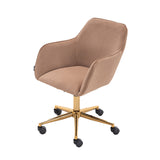 Nebularix Velvet Adjustable Height Office Chair with Metal Legs, Light Coffee