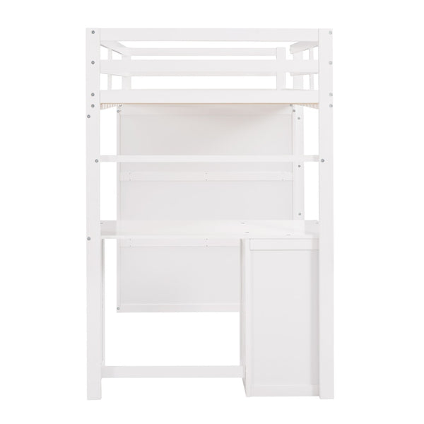 English Elm Twin Loft Bed with Built-in Desk Wardrobe and Drawers for Kids Compact Rooms White LT000301AAK-1