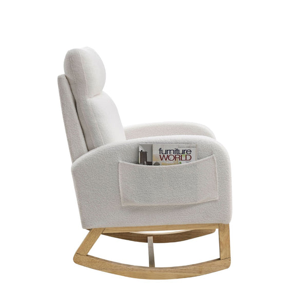 English Elm [video] Welike Plush Teddy Fleece Rocking Accent Chair with Tall Backrest and Side Pockets W83472313