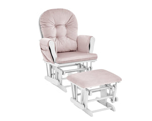 English Elm Mason Glider Ottoman Set White Wood Frame Pink Upholstery Nursery Seating with Storage B02263776