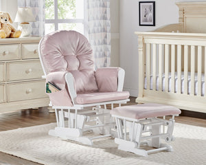 English Elm Mason Glider Ottoman Set White Wood Frame Pink Upholstery Nursery Seating with Storage B02263776