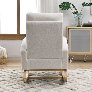 English Elm [video] Welike Plush Teddy Fleece Rocking Accent Chair with Tall Backrest and Side Pockets W83472313