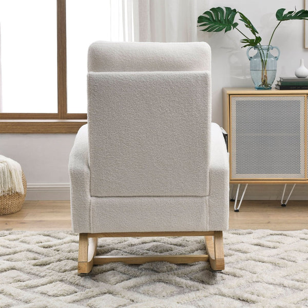 English Elm [video] Welike Plush Teddy Fleece Rocking Accent Chair with Tall Backrest and Side Pockets W83472313