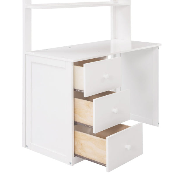 English Elm Twin Loft Bed with Built-in Desk Wardrobe and Drawers for Kids Compact Rooms White LT000301AAK-1