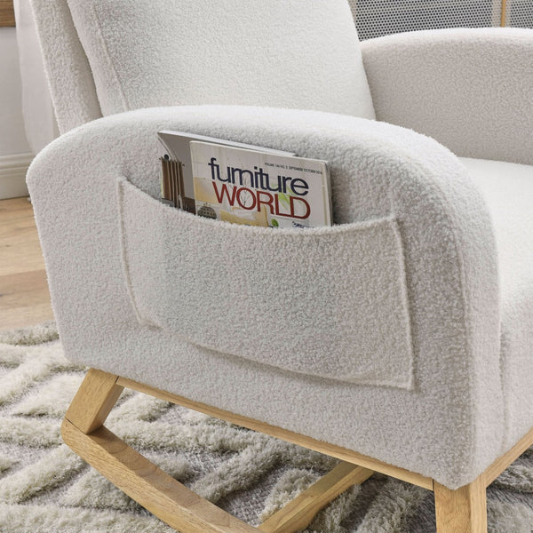 English Elm [video] Welike Plush Teddy Fleece Rocking Accent Chair with Tall Backrest and Side Pockets W83472313
