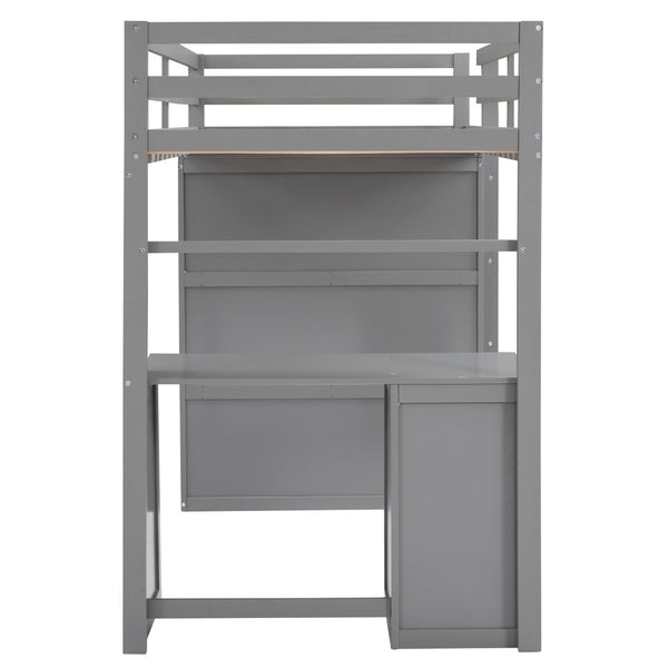 English Elm Twin Loft Bed with Built-in Desk Wardrobe and Drawers for Kids Compact Rooms Gray LT000301AAE-1