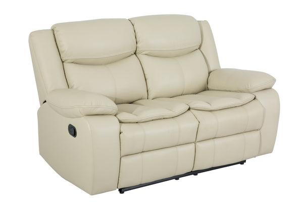 English Elm Breathable Leather Manual Reclining Loveseat - Stylish Cream Comfort For Modern Living Rooms W79164349