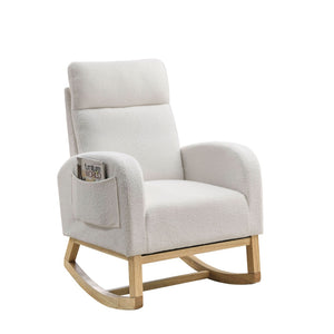 English Elm [video] Welike Plush Teddy Fleece Rocking Accent Chair with Tall Backrest and Side Pockets W83472313
