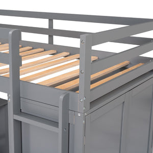 English Elm Twin Loft Bed with Built-in Desk Wardrobe and Drawers for Kids Compact Rooms Gray LT000301AAE-1