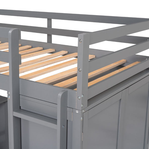 English Elm Twin Loft Bed with Built-in Desk Wardrobe and Drawers for Kids Compact Rooms Gray LT000301AAE-1