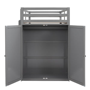 English Elm Twin Loft Bed with Built-in Desk Wardrobe and Drawers for Kids Compact Rooms Gray LT000301AAE-1