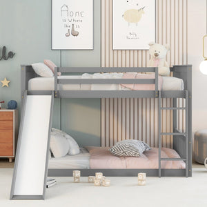 English Elm Twin Low Loft Bed with Pull Out Desk Drawers Cabinet and Shelves for Kids W697S00026