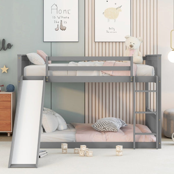 English Elm Twin Low Loft Bed with Pull Out Desk Drawers Cabinet and Shelves for Kids W697S00026