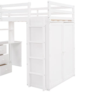 English Elm Twin Loft Bed with Built-in Desk Wardrobe and Drawers for Kids Compact Rooms White LT000301AAK-1