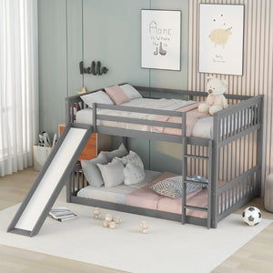 English Elm Twin Low Loft Bed with Pull Out Desk Drawers Cabinet and Shelves for Kids W697S00026