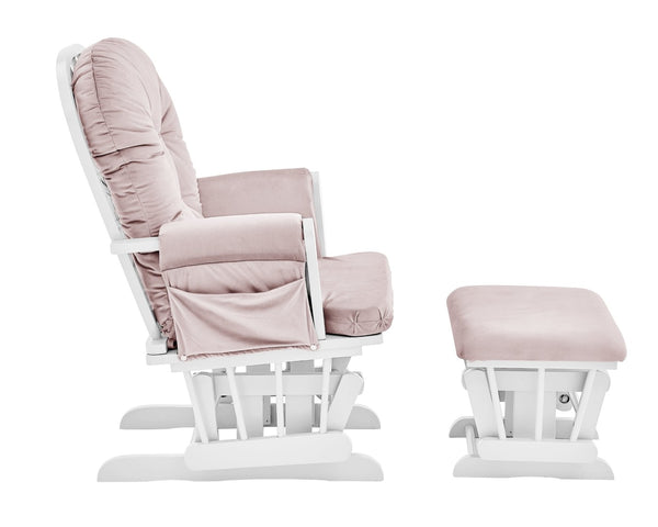 English Elm Mason Glider Ottoman Set White Wood Frame Pink Upholstery Nursery Seating with Storage B02263776
