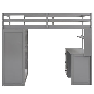 English Elm Twin Loft Bed with Built-in Desk Wardrobe and Drawers for Kids Compact Rooms Gray LT000301AAE-1