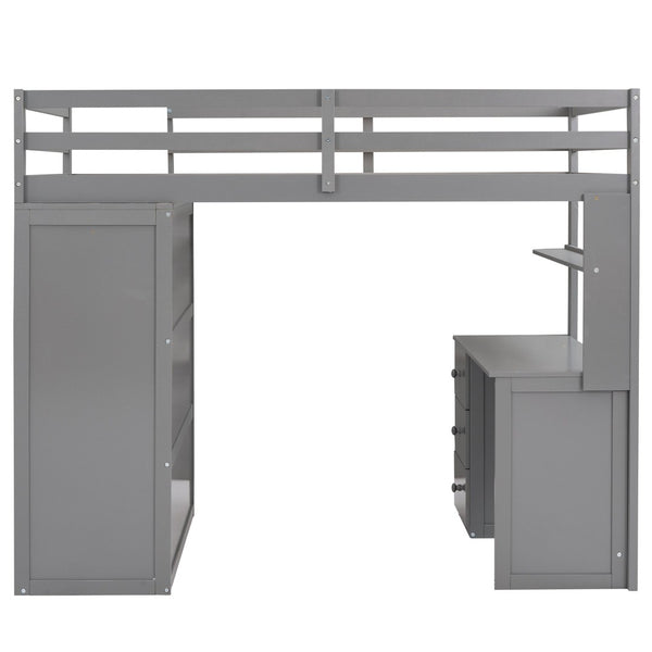 English Elm Twin Loft Bed with Built-in Desk Wardrobe and Drawers for Kids Compact Rooms Gray LT000301AAE-1