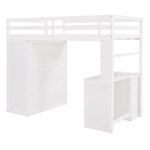 English Elm Twin Loft Bed with Built-in Desk Wardrobe and Drawers for Kids Compact Rooms White LT000301AAK-1