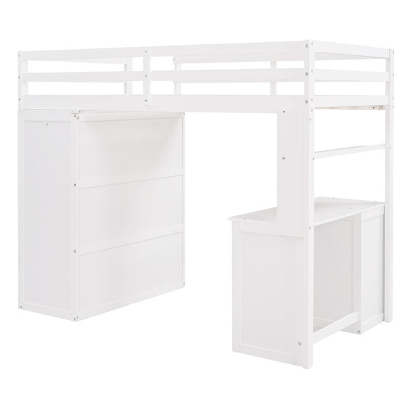 English Elm Twin Loft Bed with Built-in Desk Wardrobe and Drawers for Kids Compact Rooms White LT000301AAK-1