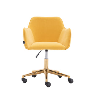 Hearth and Haven Nebularix Velvet Adjustable Height Office Chair with Metal Legs, Yellow W52724848
