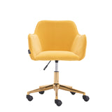 Nebularix Velvet Adjustable Height Office Chair with Metal Legs, Yellow