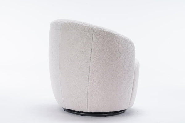 English Elm Teddy Fabric Barrel Swivel Chair with Metal Ring Base for Living Room Reading Nook Ivory W52741627