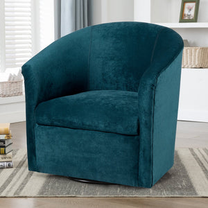 English Elm Eden Ocean Microfiber Swivel Chair in Blue — Velvet-Like, Durable 360° Comfort, Solid Hardwood Frame, USA Made B05063786