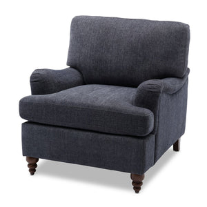 English Elm Candor Arm Chair with English Roll Arms and Pocket Spring Seat, Walnut Turned Legs, Cozy Supportable Upholstery Navy B05063796