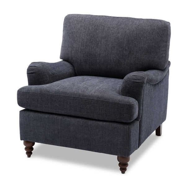 English Elm Candor Arm Chair with English Roll Arms and Pocket Spring Seat, Walnut Turned Legs, Cozy Supportable Upholstery Navy B05063796