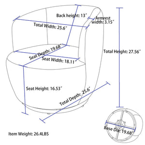 English Elm Teddy Fabric Barrel Swivel Chair with Metal Ring Base for Living Room Reading Nook Ivory W52741627