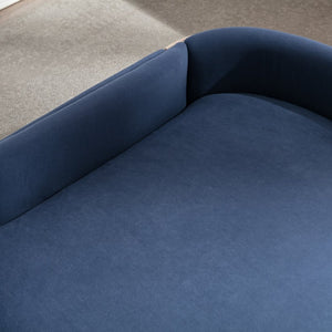 English Elm Scandinavian Mid-century Pet Sofa with Bentwood Back Solid Wood Legs Velvet Cushion Dark Blue W79460563